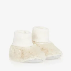 Tartine et Chocolat Ivory Faux Fur Baby Booties Best