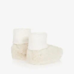 Tartine et Chocolat Ivory Faux Fur Baby Booties Best