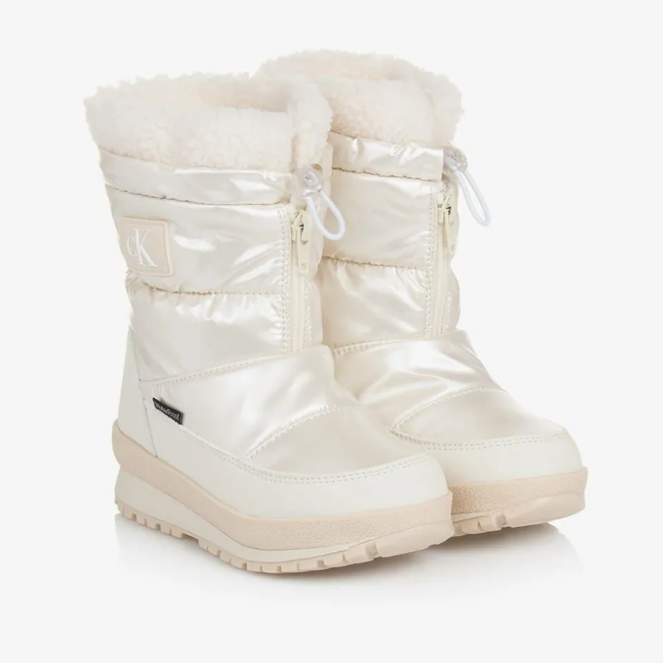 Calvin Klein Ivory Faux Leather Snow Boots Sale