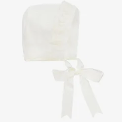 Mebi Ivory Knitted Cotton Lace Baby Bonnet