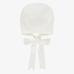 Mebi Ivory Knitted Cotton Lace Baby Bonnet