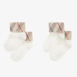 Burberry Ivory Knitted Cotton Socks (2 Pack) Best