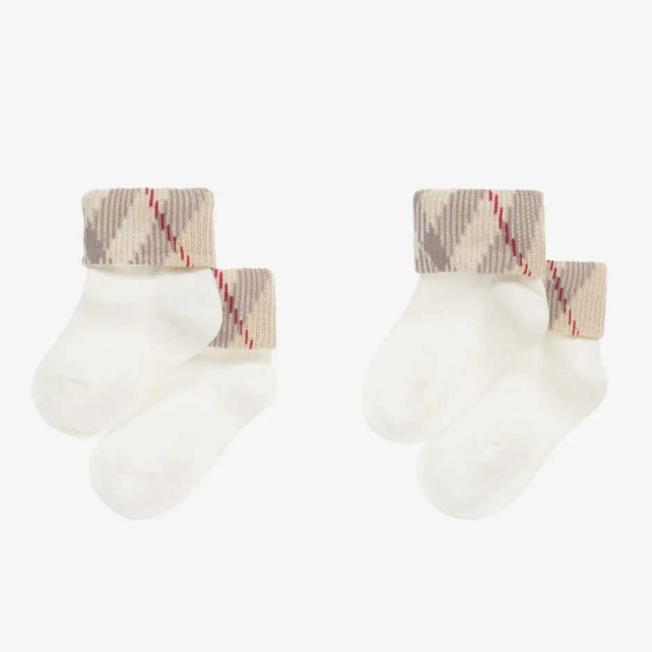 Burberry Ivory Knitted Cotton Socks (2 Pack) Best