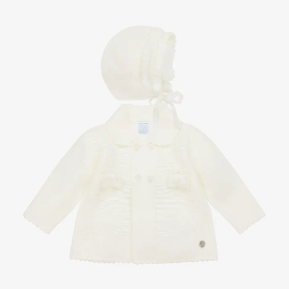 Artesanía Granlei Ivory Knitted Pram Coat & Hat Set