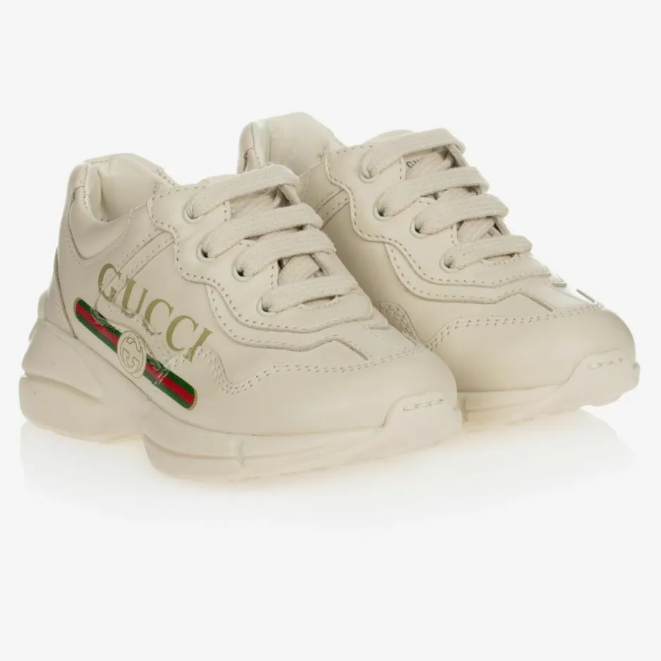 Gucci Ivory Leather Rhyton Trainers Online