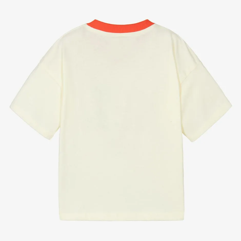 Mini Rodini Ivory Organic Cotton Cat Print T-Shirt Best