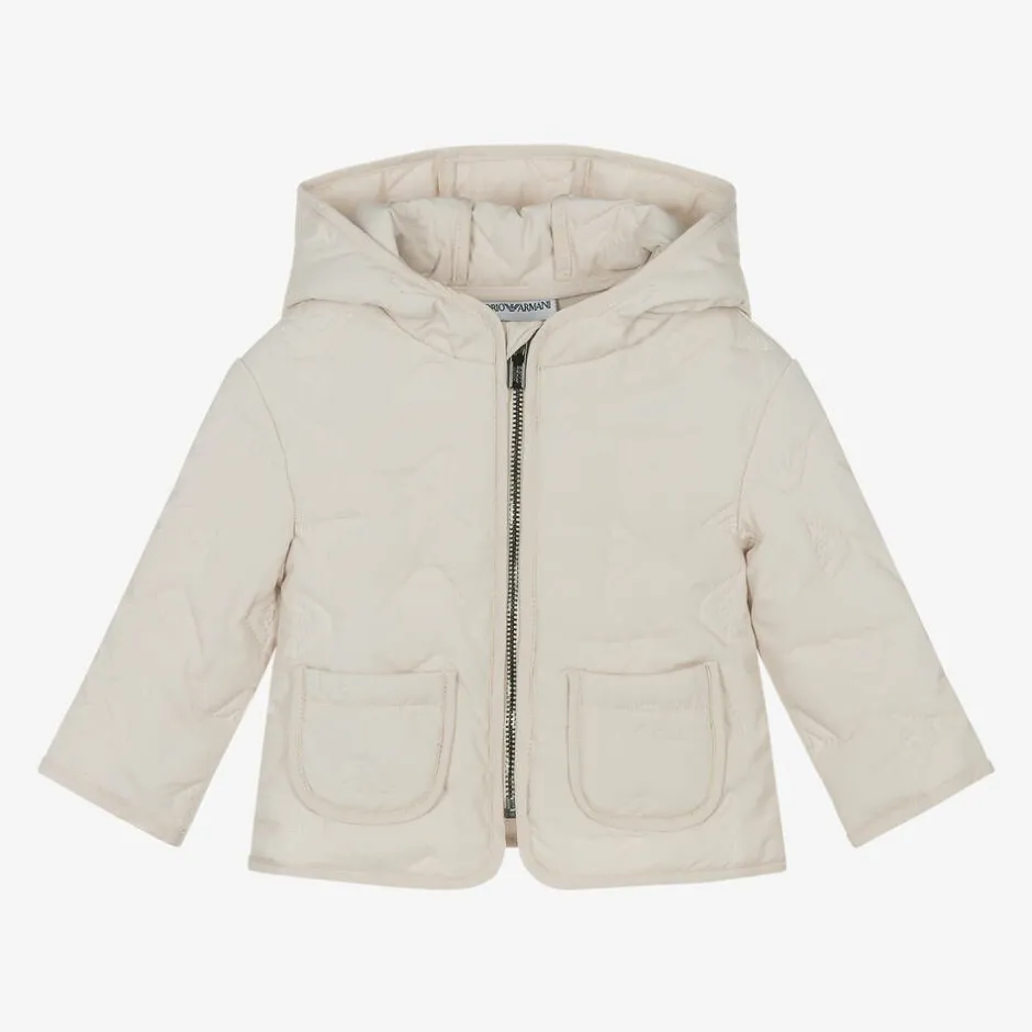 Emporio Armani Ivory Quilted Eagle Logo Baby Jacket Outlet