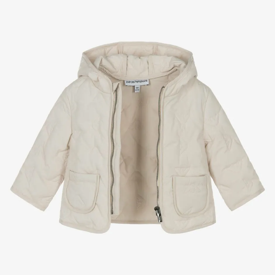 Emporio Armani Ivory Quilted Eagle Logo Baby Jacket Outlet