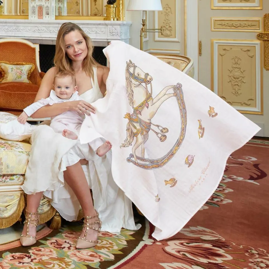 Atelier Choux Paris Ivory Rocking Horse Swaddle & Bib Set Online