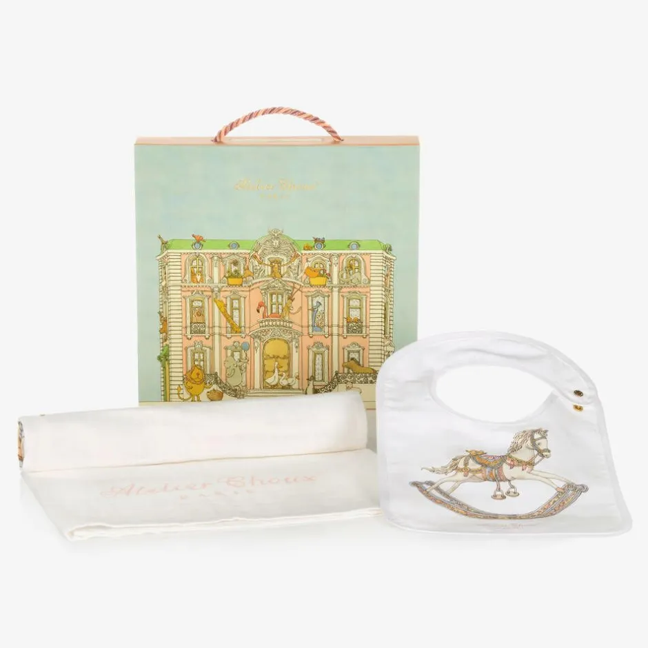Atelier Choux Paris Ivory Rocking Horse Swaddle & Bib Set Online