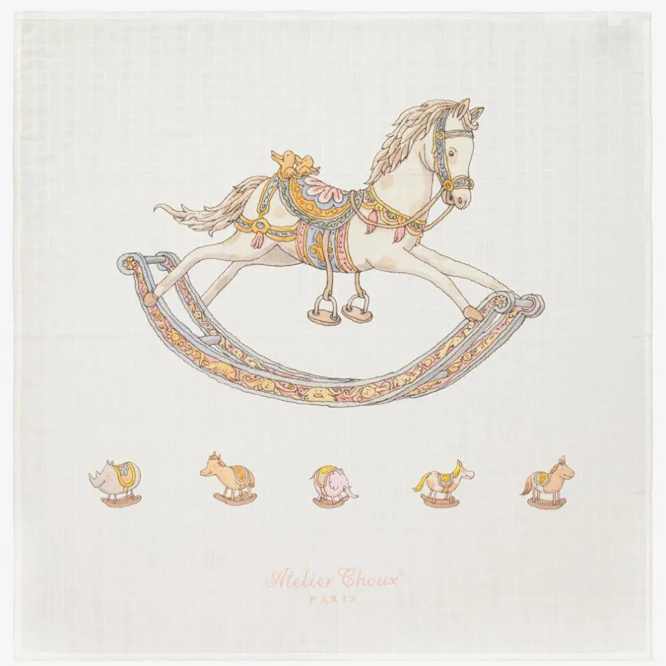 Atelier Choux Paris Ivory Rocking Horse Swaddle & Bib Set Online