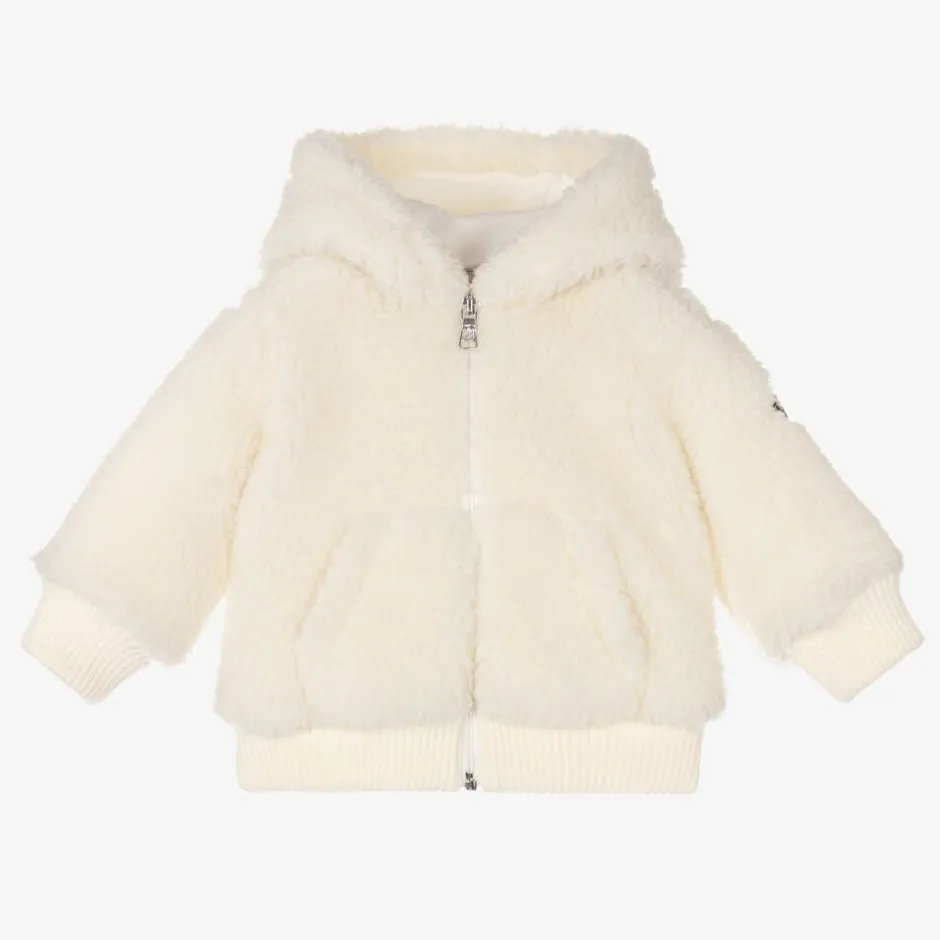 Moncler Enfant Ivory Sherpa Fleece Zip-Up Top