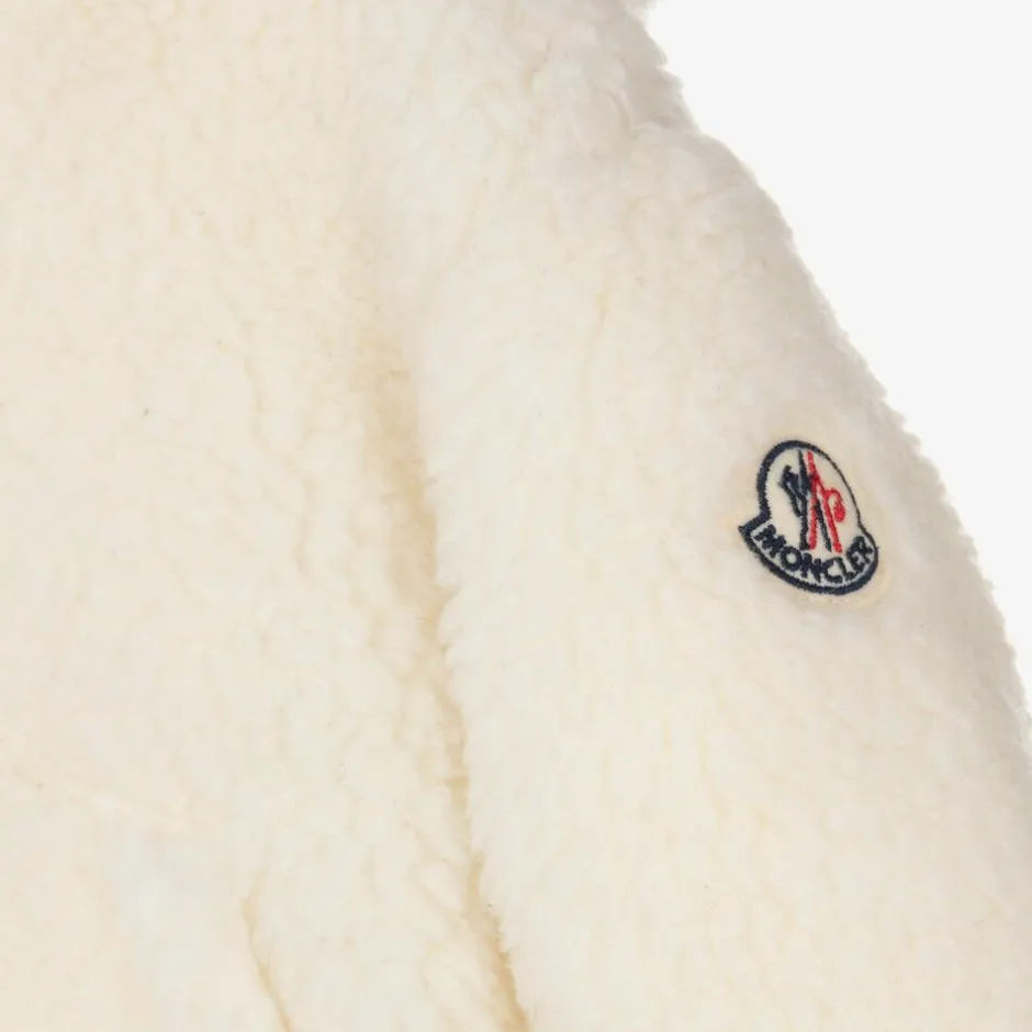 Moncler Enfant Ivory Sherpa Fleece Zip-Up Top