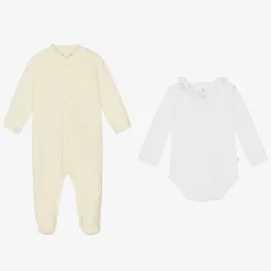 Marie-Chantal Ivory Velour Angel Babygrow Set New
