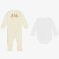 Marie-Chantal Ivory Velour Angel Babygrow Set New