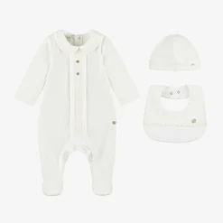 Paz Rodríguez Ivory Velour Babysuit Set