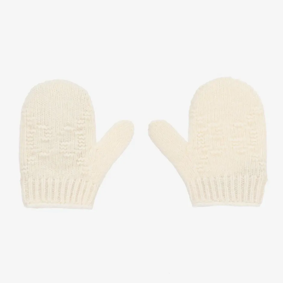 Gucci Ivory Wool GG Baby Mittens Hot