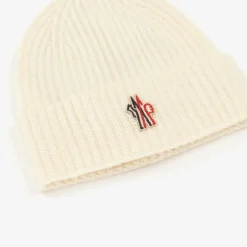 Moncler Enfant Ivory Wool Knit Beanie Hat