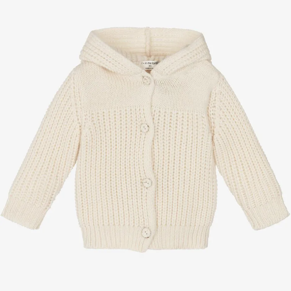 1 + in the family Ivory Wool Knit Hooded Baby Cardigan Online
