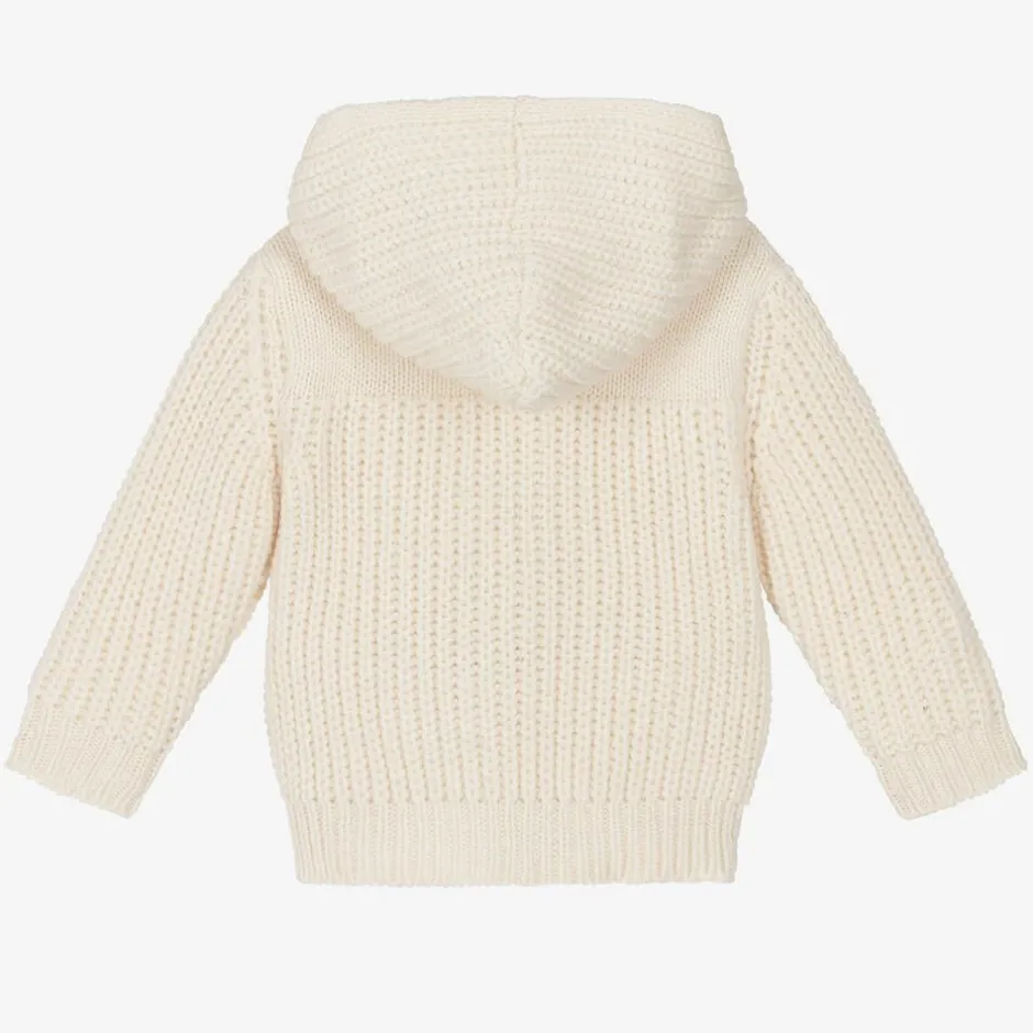 1 + in the family Ivory Wool Knit Hooded Baby Cardigan Online
