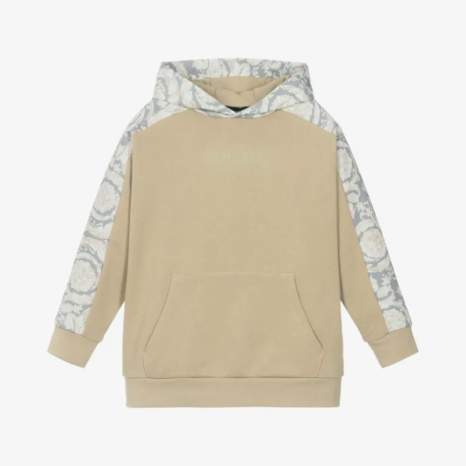 Versace Junior Boys Beige Cotton Barocco Hoodie Outlet
