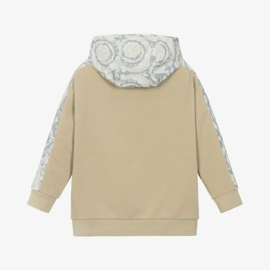 Versace Junior Boys Beige Cotton Barocco Hoodie Outlet