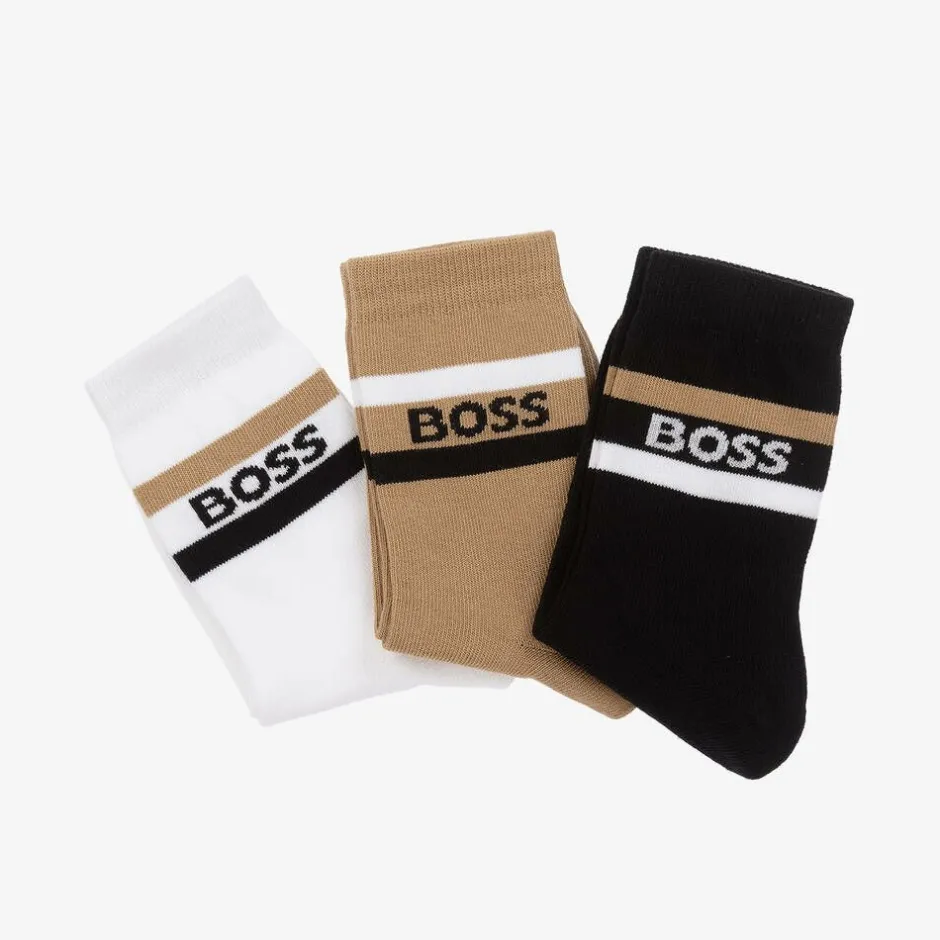 BOSS Junior Boys Black & Beige Socks (3 Pack) New