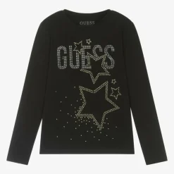 Guess Junior Girls Black Cotton Diamanté Top Discount