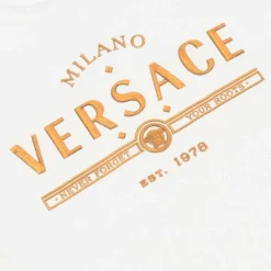 Versace Junior White & Gold Logo Cotton T-Shirt Sale