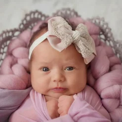Cute Cute Large Pink Bow with Gold Lace & Pearls Headband Online