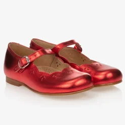 Childrens Classics Metallic Red Leather Shoes Discount