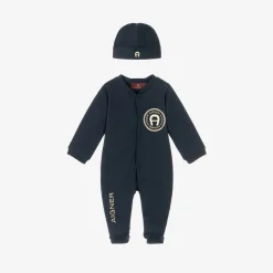 AIGNER Navy Blue Cotton Babysuit Set New