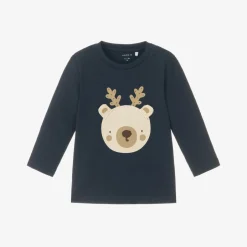 NAME IT Navy Blue Cotton Christmas Baby Top Sale