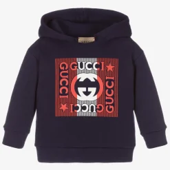 Gucci Navy Blue Cotton Logo Hoodie Hot