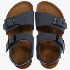 Birkenstock Navy Blue Faux Leather Sandals Discount