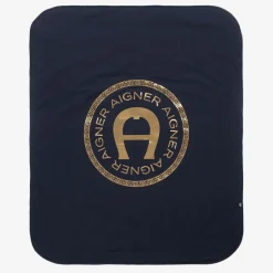 AIGNER Navy Blue Pima Cotton Padded Blanket (90cm) Hot