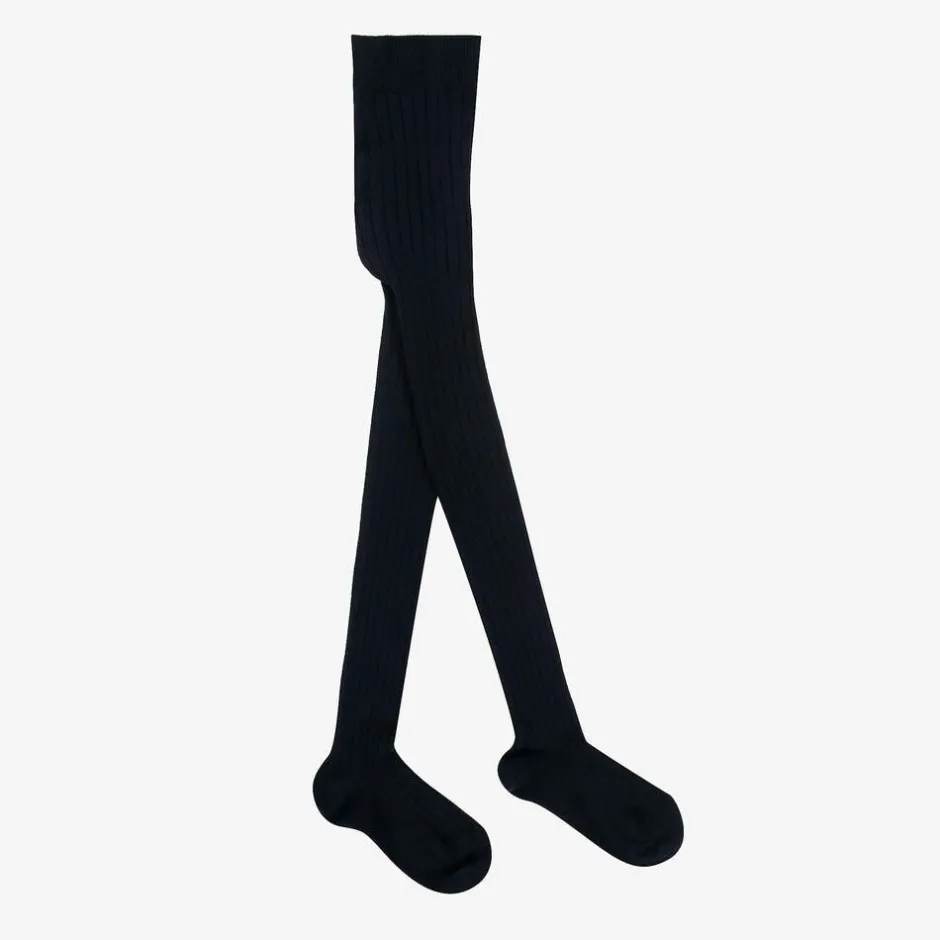 Falke Navy Blue Ribbed Cotton Knit Tights Best