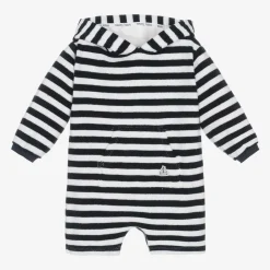 Mitty James Navy Blue Stripe Towelling Baby Beach Romper Sale