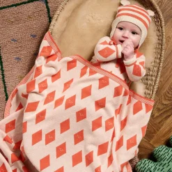 The Bonniemob Orange Diamond Knitted Blanket (100cm)
