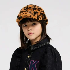 KENZO KIDS Orange Leopard Print Teddy Fleece Cap Best