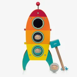 Vilac Orange Wooden Rocket Hammer Toy (34cm) Clearance