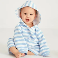 Mitty James Pale Blue Stripe Towelling Baby Beach Romper Discount