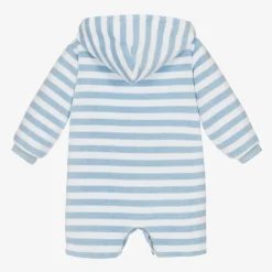 Mitty James Pale Blue Stripe Towelling Baby Beach Romper Discount