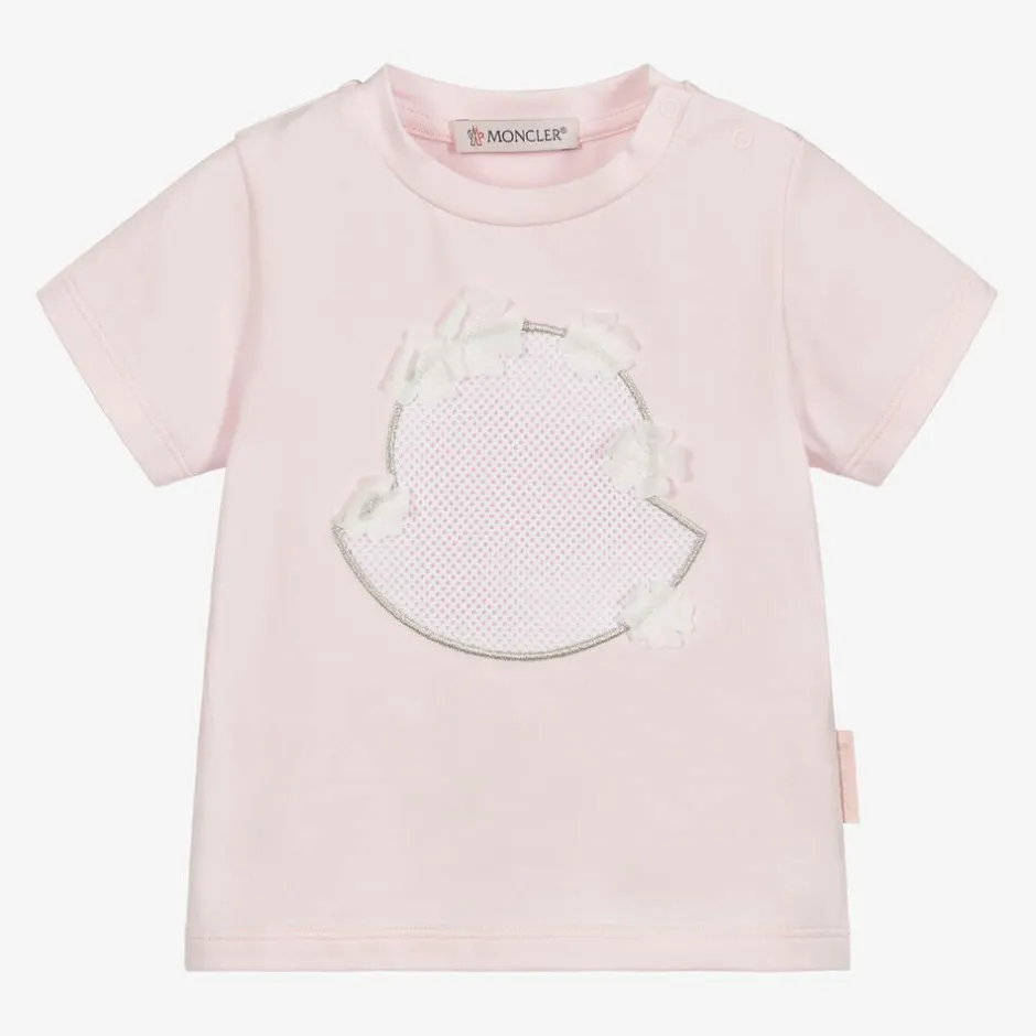 Moncler Enfant Pale Pink Logo Baby T-Shirt New