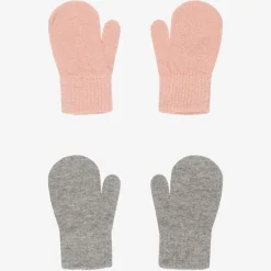 CeLaVi Pink & Grey Knitted Mittens (2 Pack) New