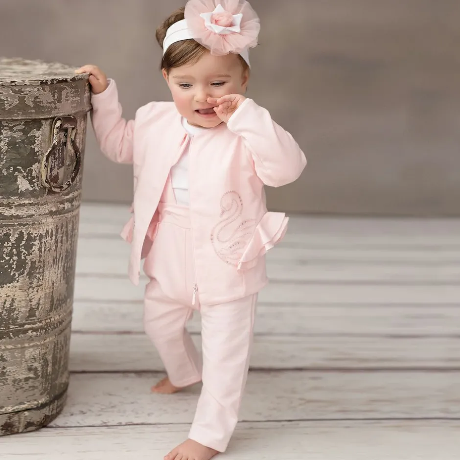 Sofija Pink Cotton Baby Trouser Set Hot