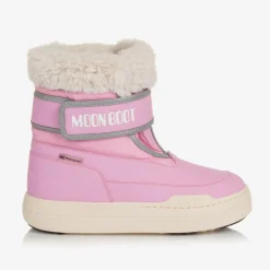 Moon Boot Pink Faux Fur Trim Velcro Boots Best