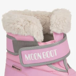 Moon Boot Pink Faux Fur Trim Velcro Boots Best