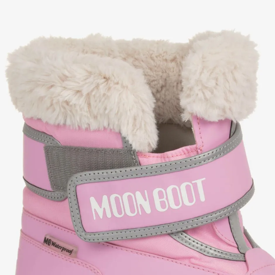 Moon Boot Pink Faux Fur Trim Velcro Boots Best