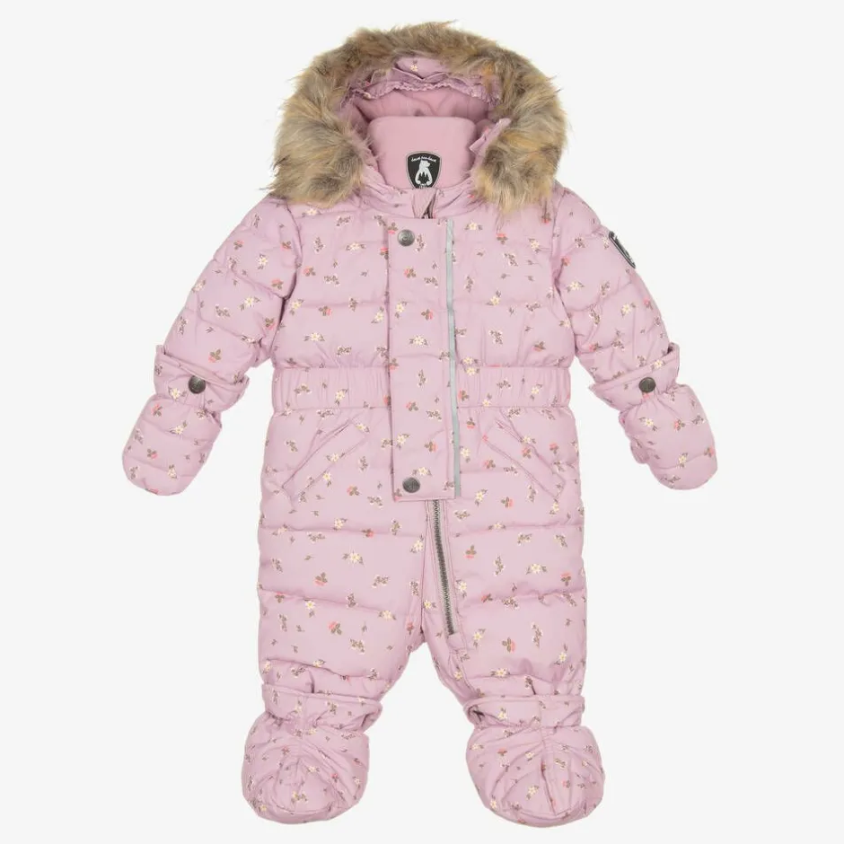 Deux par Deux Pink Floral Print Hooded Baby Snowsuit Outlet